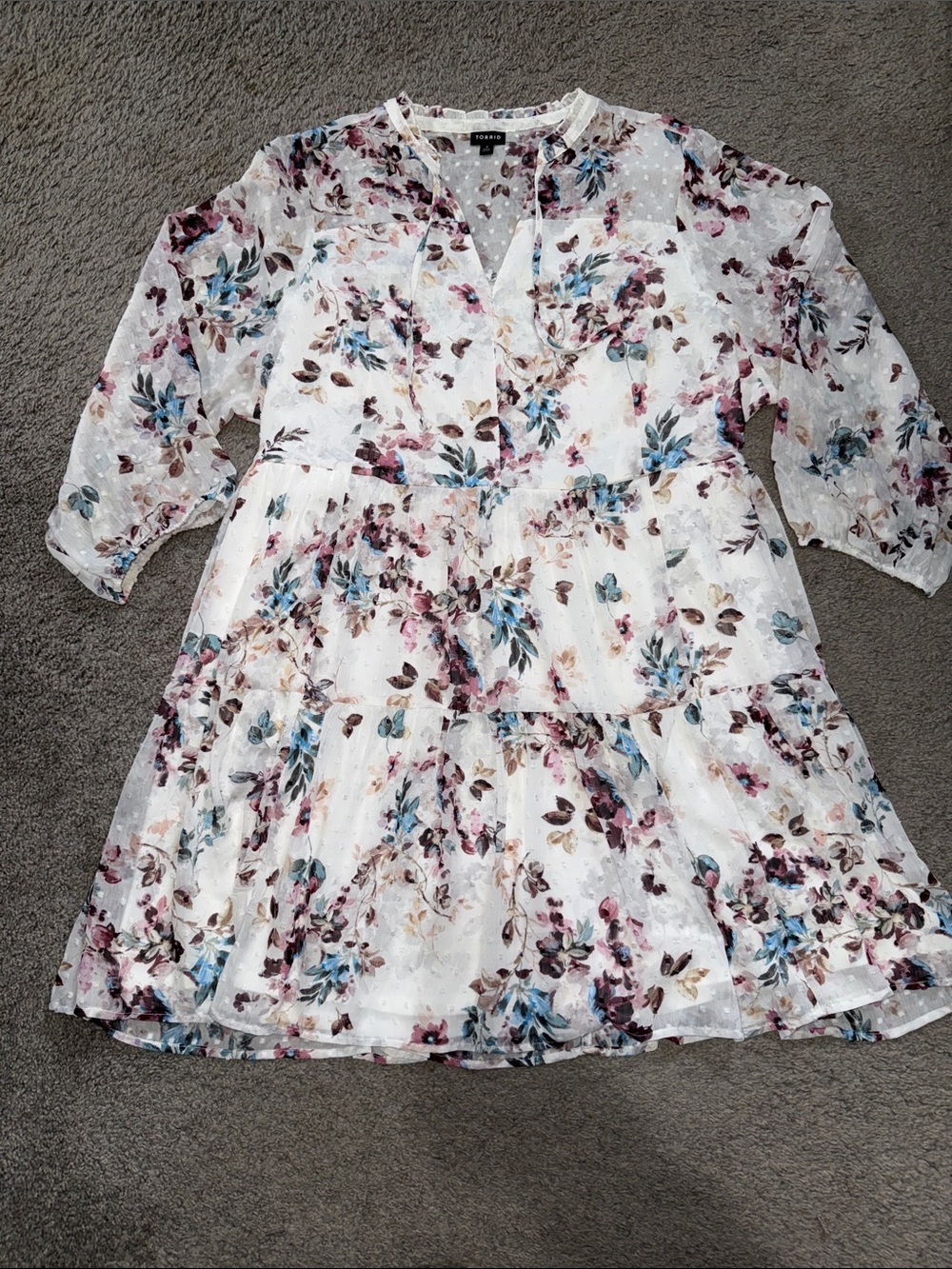 Torrid Floral Tiered White Sheer Dress